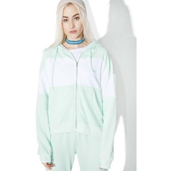 Wildfox Essentials mint green white blocked marquis zip hoodie sweater S small - Picture 11 of 12